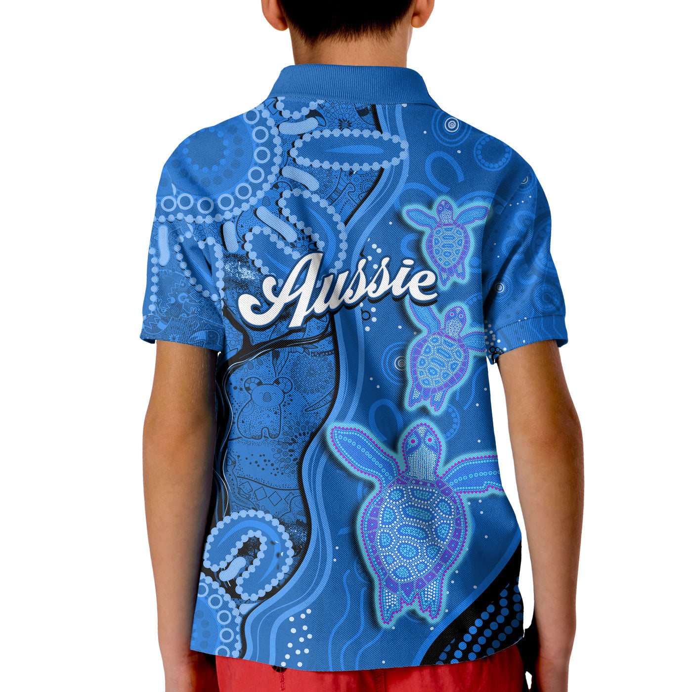 Australian Aboriginal Art Polo Shirt Aussie Turtle Blue Version - Vibe Hoodie Shop