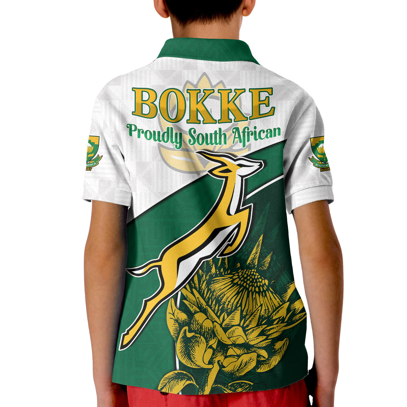 (Custom Personalised) South Africa Rugby Polo Shirt KID King Protea Proudly Springboks - Vibe Hoodie Shop