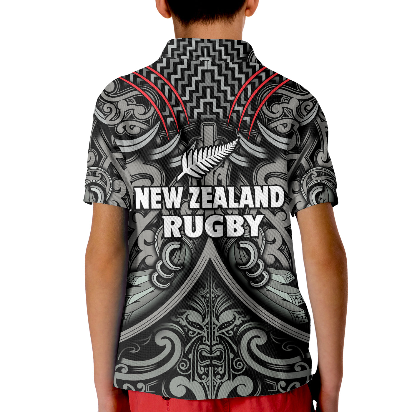 New Zealand Silver Fern Rugby Polo Shirt KID All Black NZ Maori Pattern - Vibe Hoodie Shop