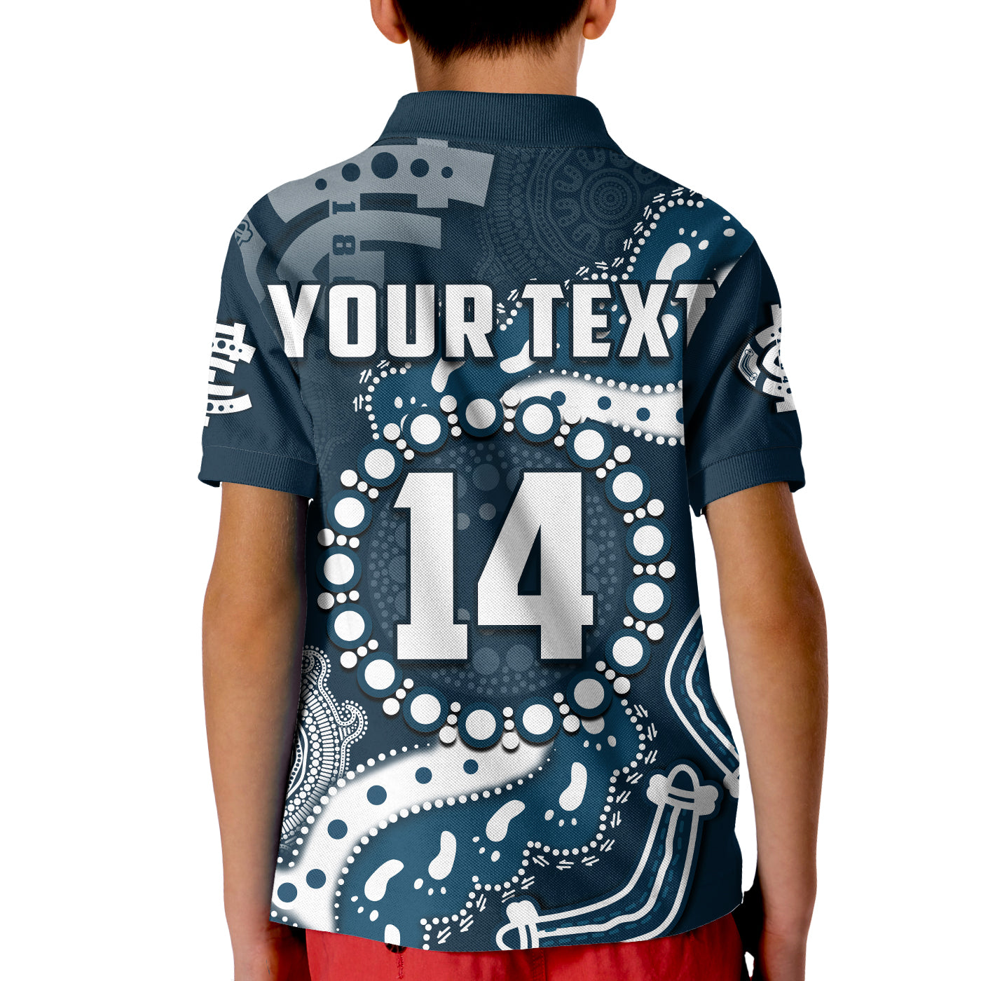 (Custom Text And Number) Carlton Football Polo Shirt KID Blues 1864 Boomerang Indigenous Artsy - Vibe Hoodie Shop