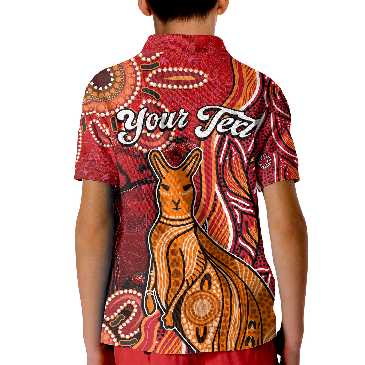 (Custom Personalised) Australian Aboriginal Art Polo Shirt KID Aussie Animal Red Version - Vibe Hoodie Shop