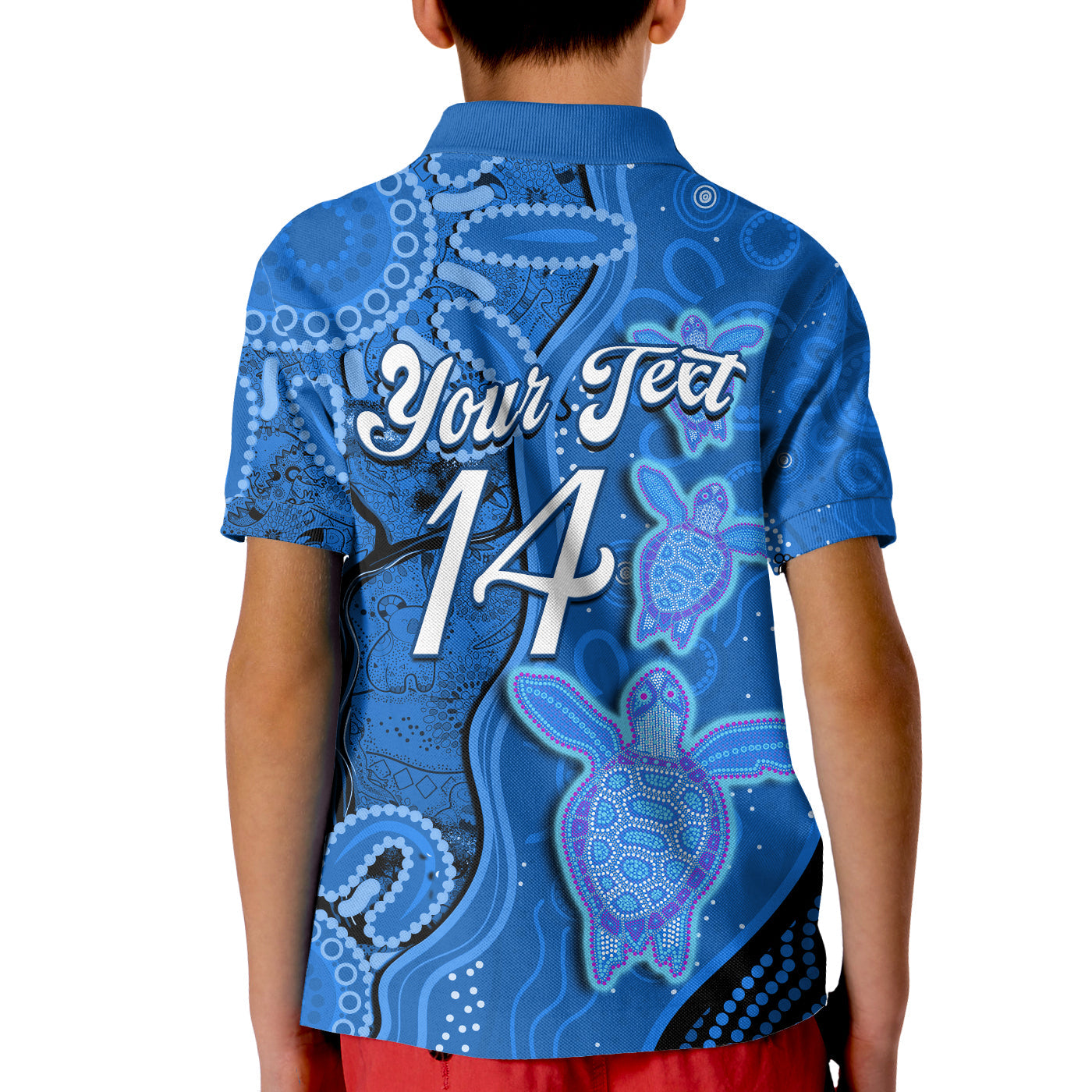 (Custom Text And Number) Australian Aboriginal Art Polo Shirt KID Aussie Turtle Blue Version - Vibe Hoodie Shop