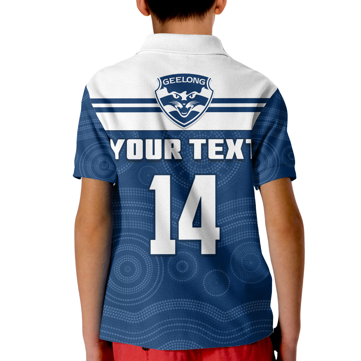 (Custom Text And Number) Cats Football Polo Shirt KID Geelong Est 1859 Aboriginal Art - Vibe Hoodie Shop