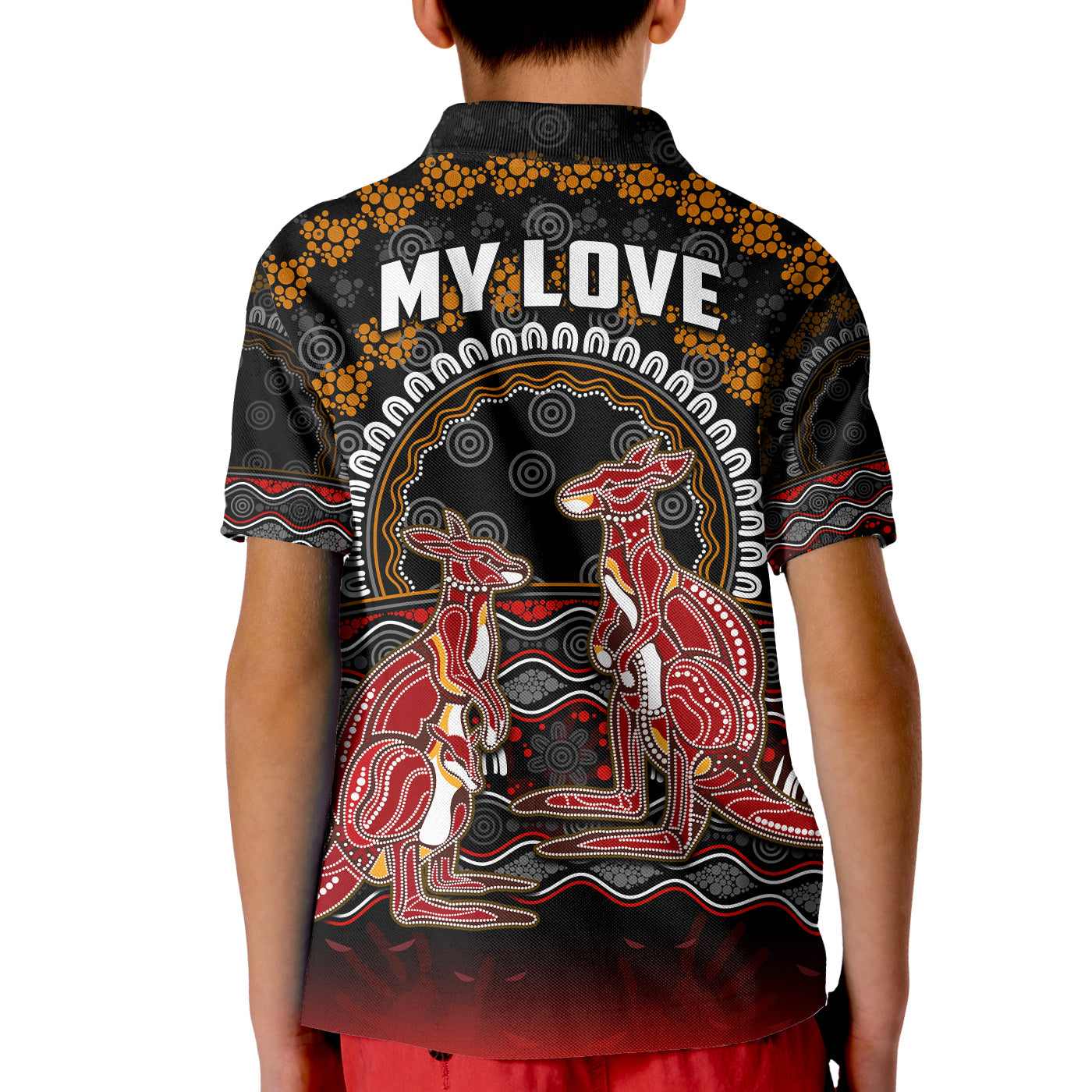 (Custom Personalised) Australia Valentine Polo Shirt KID Aboriginal Couple Kangaroos MY LOVE - Vibe Hoodie Shop