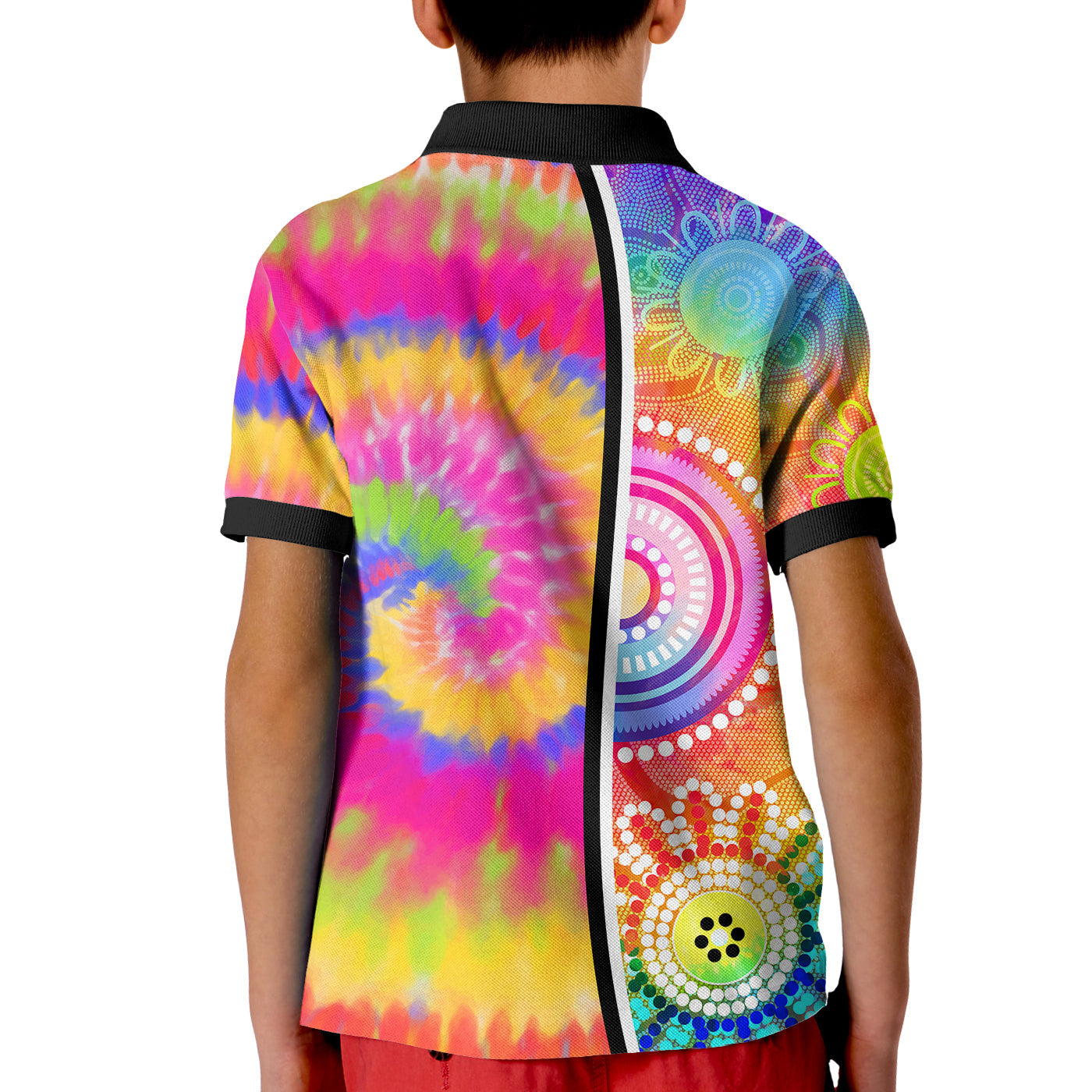 (Custom Personalised) Australia Aboriginal Polo Shirt KID Colorful Tie Dye - Vibe Hoodie Shop