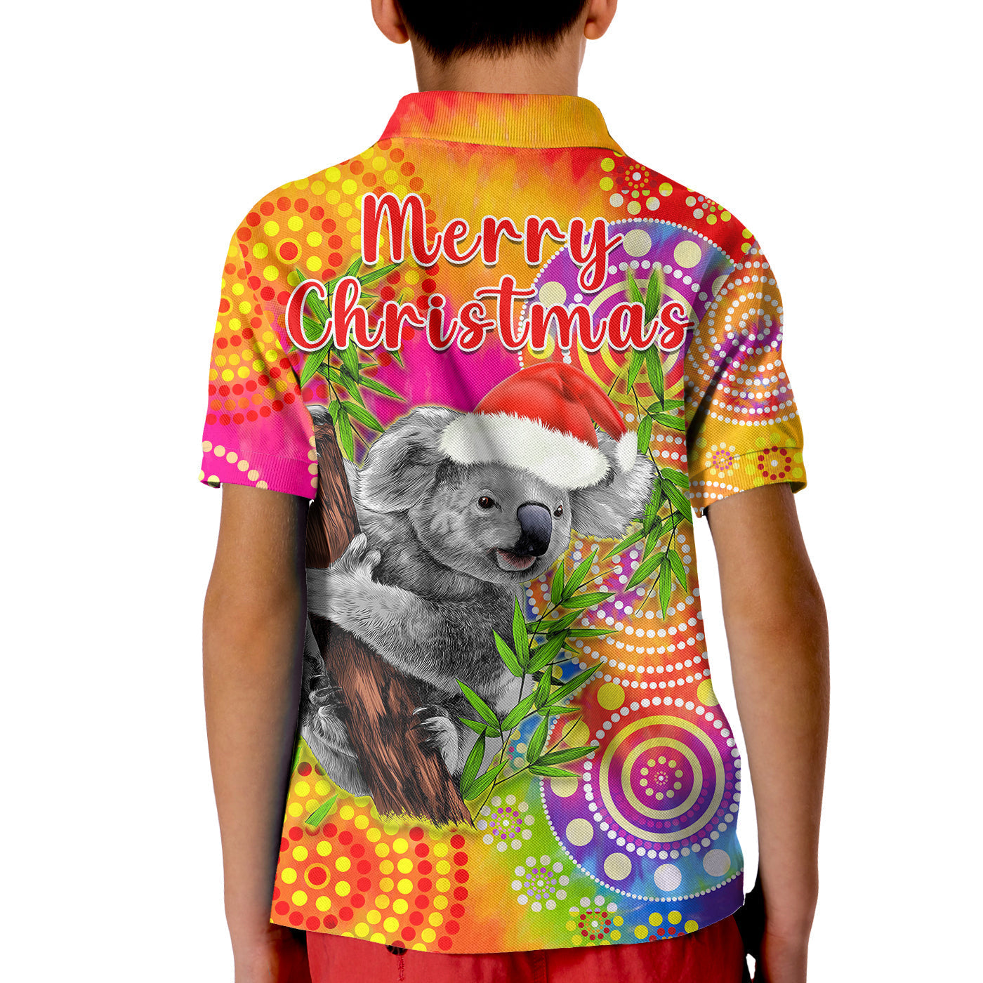 Australia Koala Aboriginal Polo Shirt Rainbow Tie Dye Merry Christmas - Vibe Hoodie Shop
