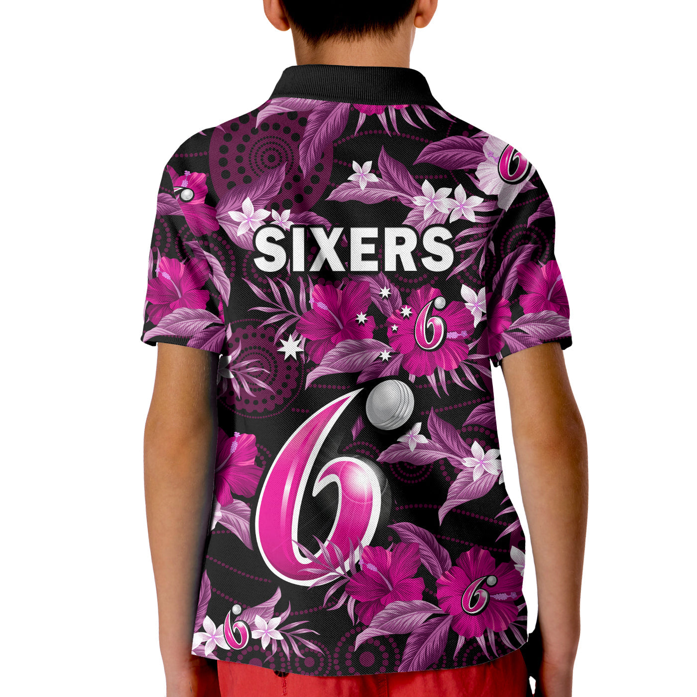 Sydney Sixers Cricket Polo Shirt Aboriginal Art Mix Tropical Flowers - Vibe Hoodie Shop