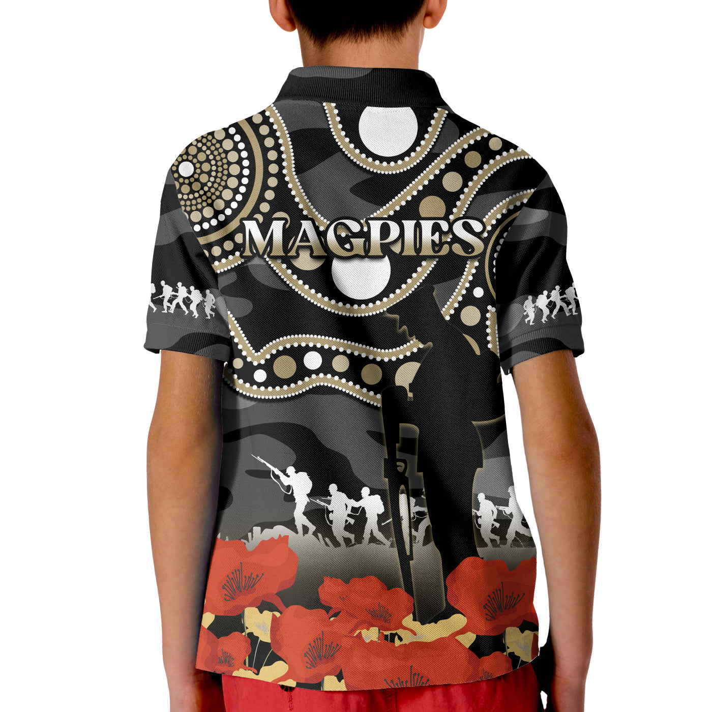 Collingwood Football ANZAC 2023 Polo Shirt Aboriginal Mix Poppy Camouflage - Vibe Hoodie Shop