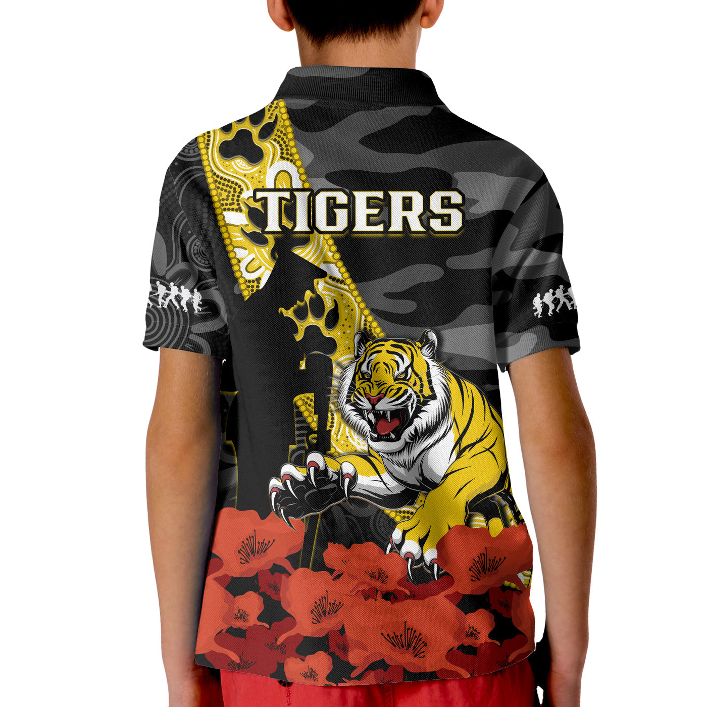 Richmond Football ANZAC 2023 Polo Shirt Tigers Aboriginal Mix Poppy Camouflage - Vibe Hoodie Shop