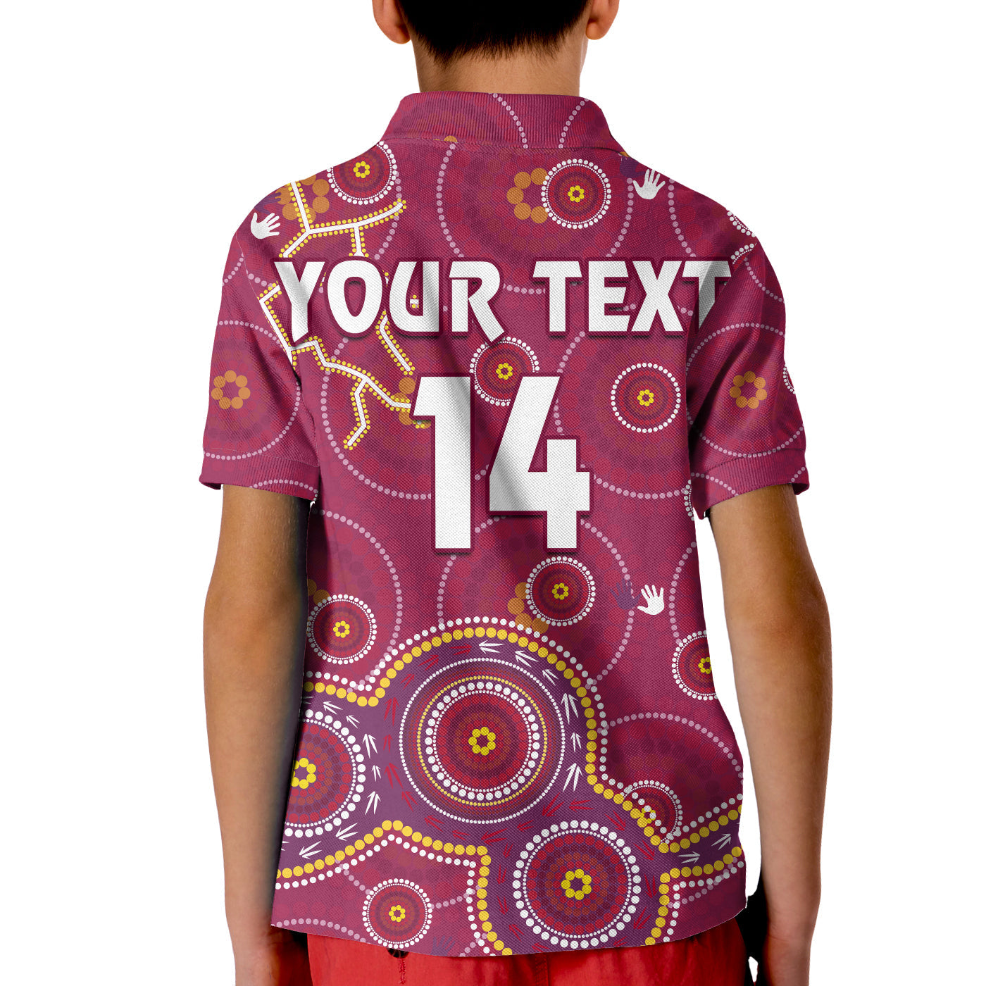 (Custom Text And Number) Maroons Rugby Polo Shirt KID Kangaroo Indigenous Pattern Unique Version - Vibe Hoodie Shop