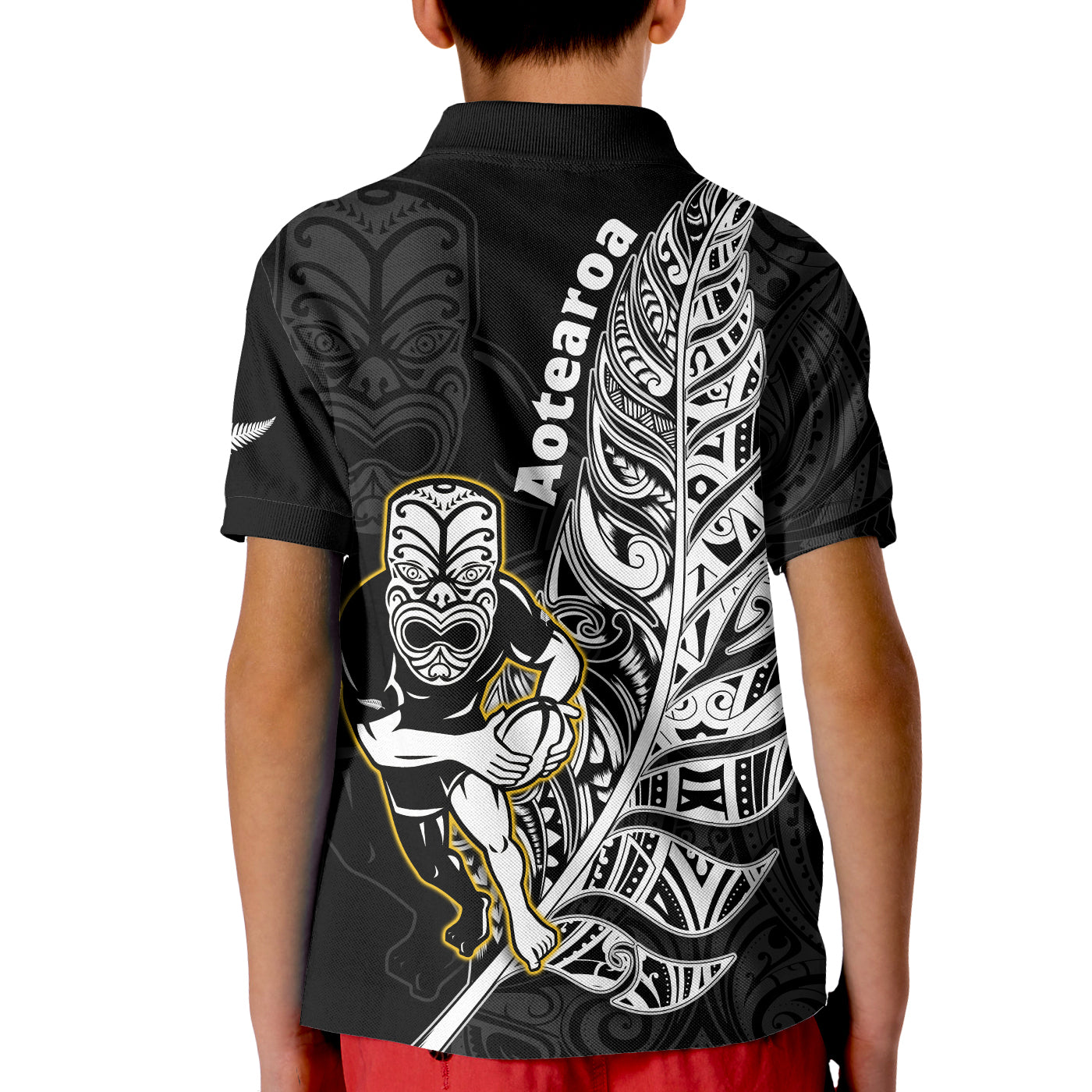 New Zealand Silver Fern Rugby Polo Shirt All Black Maori Version Black - Vibe Hoodie Shop