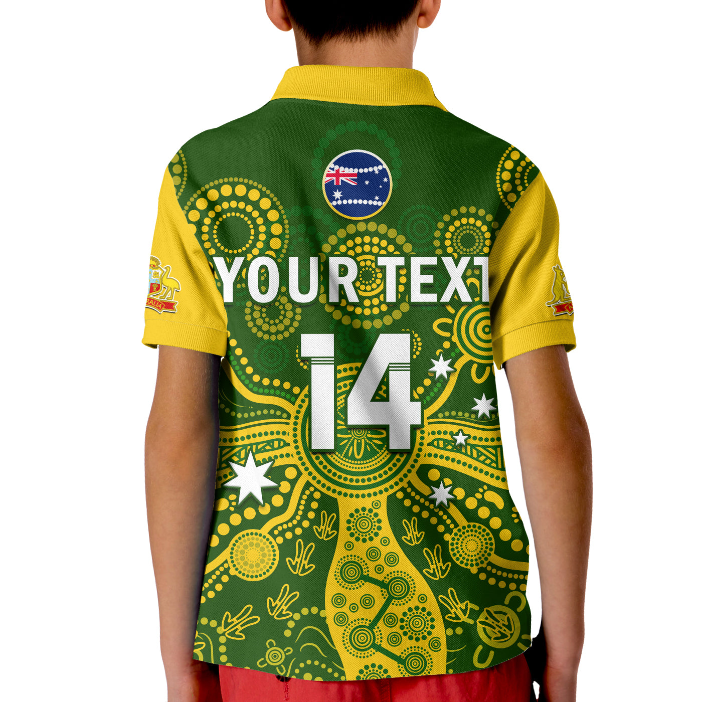 (Custom Text And Number) Australia Cricket Polo Shirt KID Aussie 2022 Mens T20 World Cup Ver.02 - Vibe Hoodie Shop