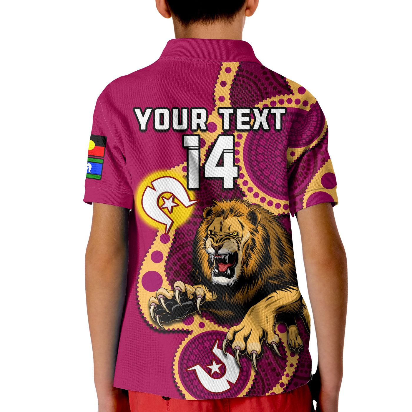 (Custom Text And Number) Brisbane Lions Football NAIDOC 2023 Polo Shirt KID For Our Elders Indigenous Art - Vibe Hoodie Shop