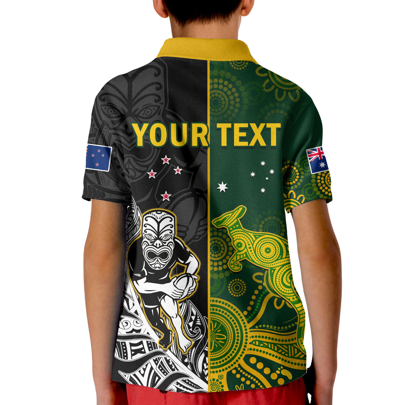 (Custom Personalised) Australia Rugby Mix Aotearoa Rugby Polo Shirt KID Wallabies All Black Special Version - Vibe Hoodie Shop