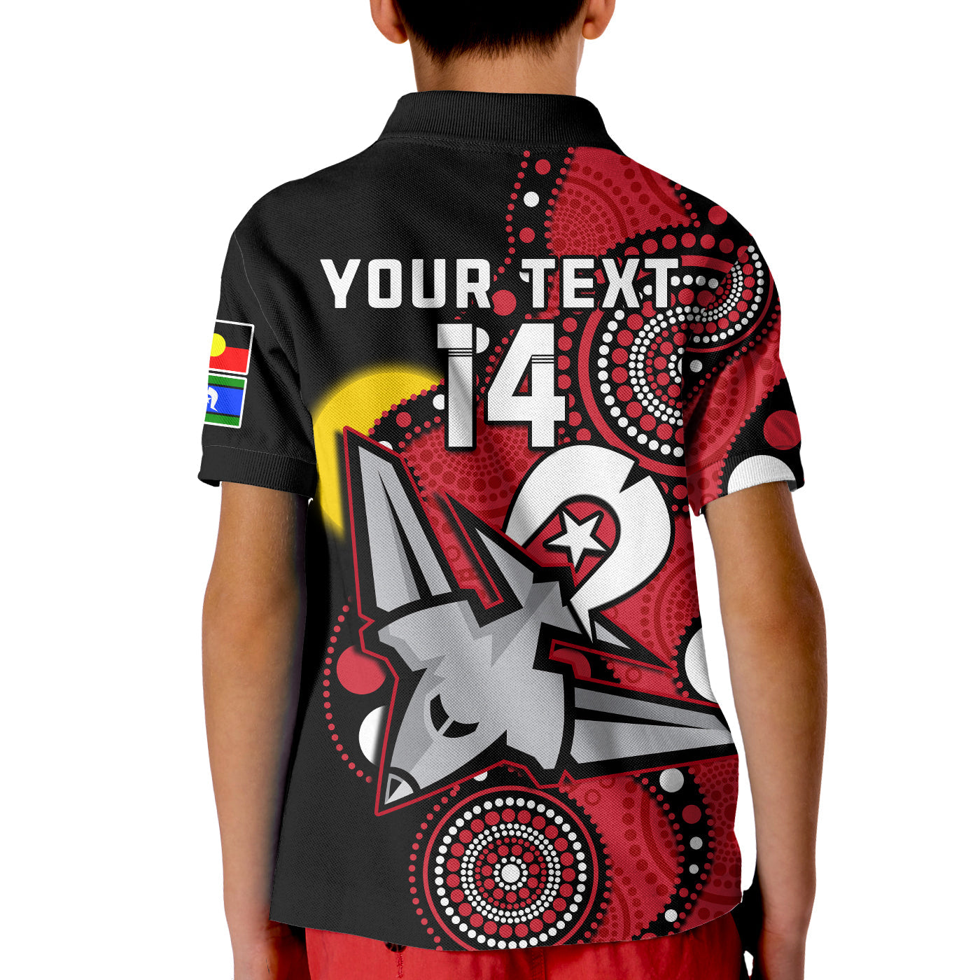 (Custom Text And Number) Essendon Football NAIDOC 2023 Polo Shirt KID Bombers For Our Elders Indigenous Art - Vibe Hoodie Shop