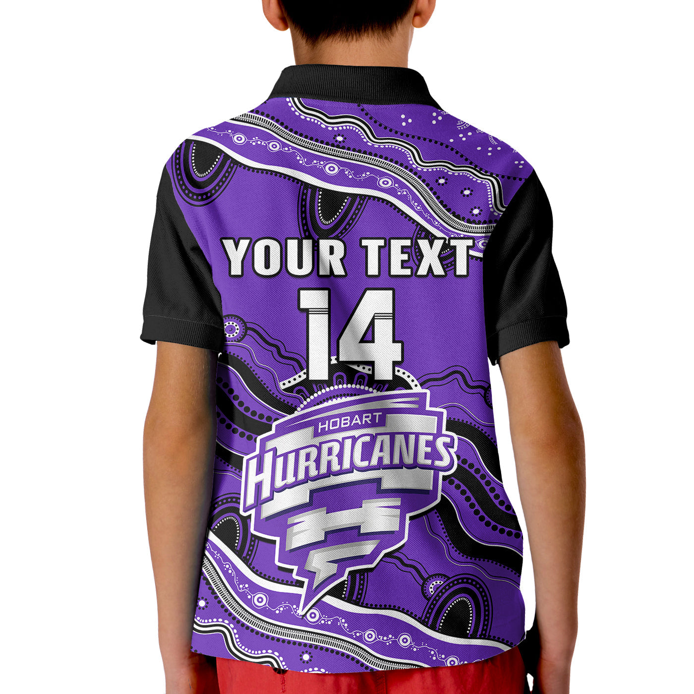 (Custom Text And Number) Hurricanes Cricket Polo Shirt KID Hobart Aboriginal Painting - Vibe Hoodie Shop