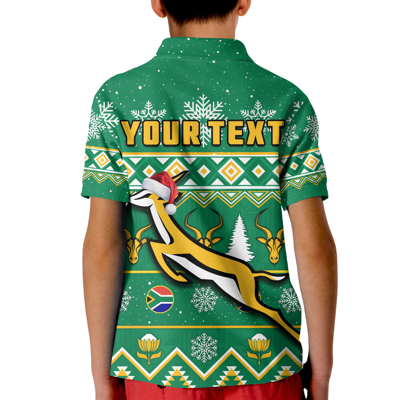 (Custom Personalised) South Africa Rugby Christmas Polo Shirt KID Springboks Geseende Kersfees - Vibe Hoodie Shop