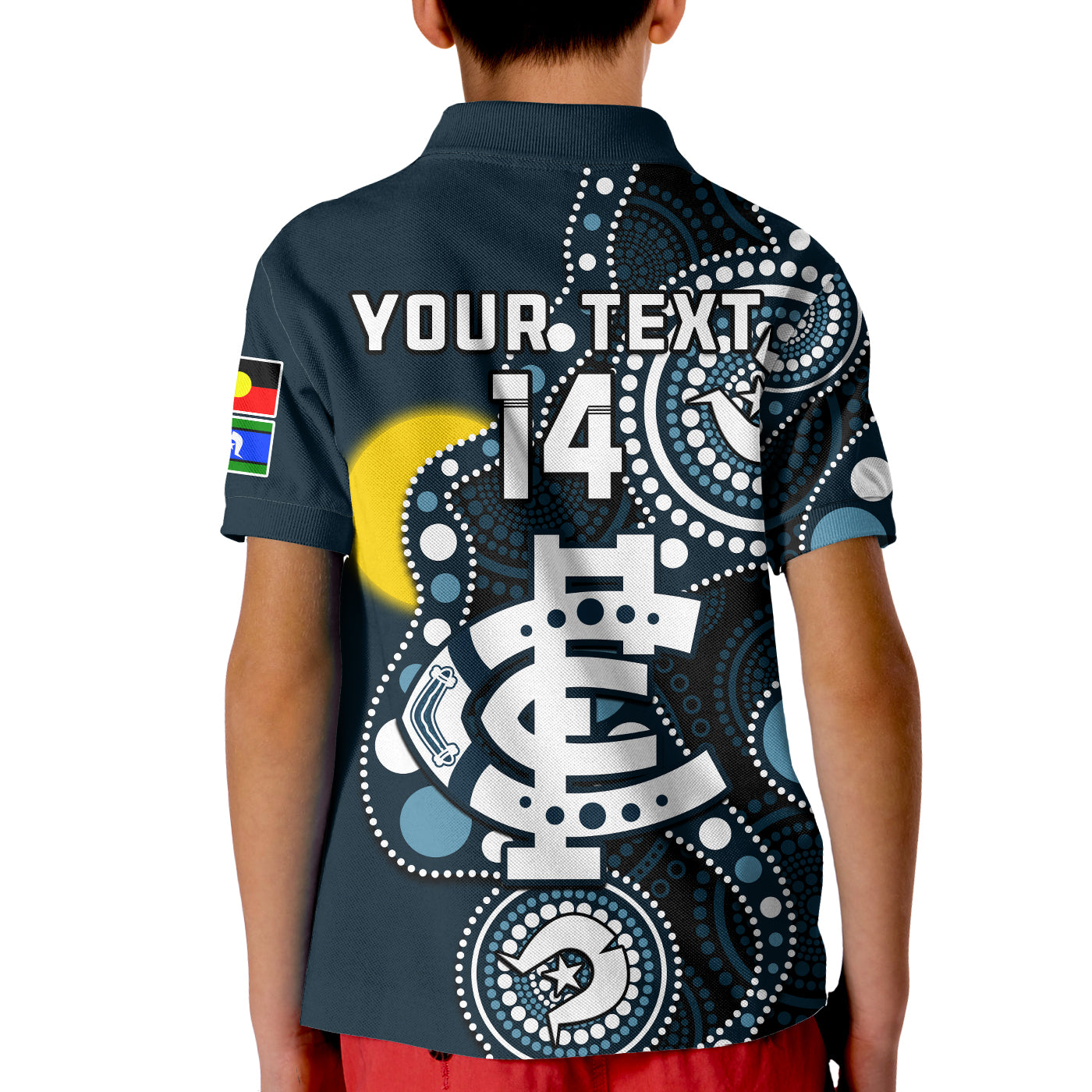 (Custom Text And Number) Carlton Football NAIDOC 2023 Polo Shirt Blues For Our Elders Indigenous Art - Vibe Hoodie Shop