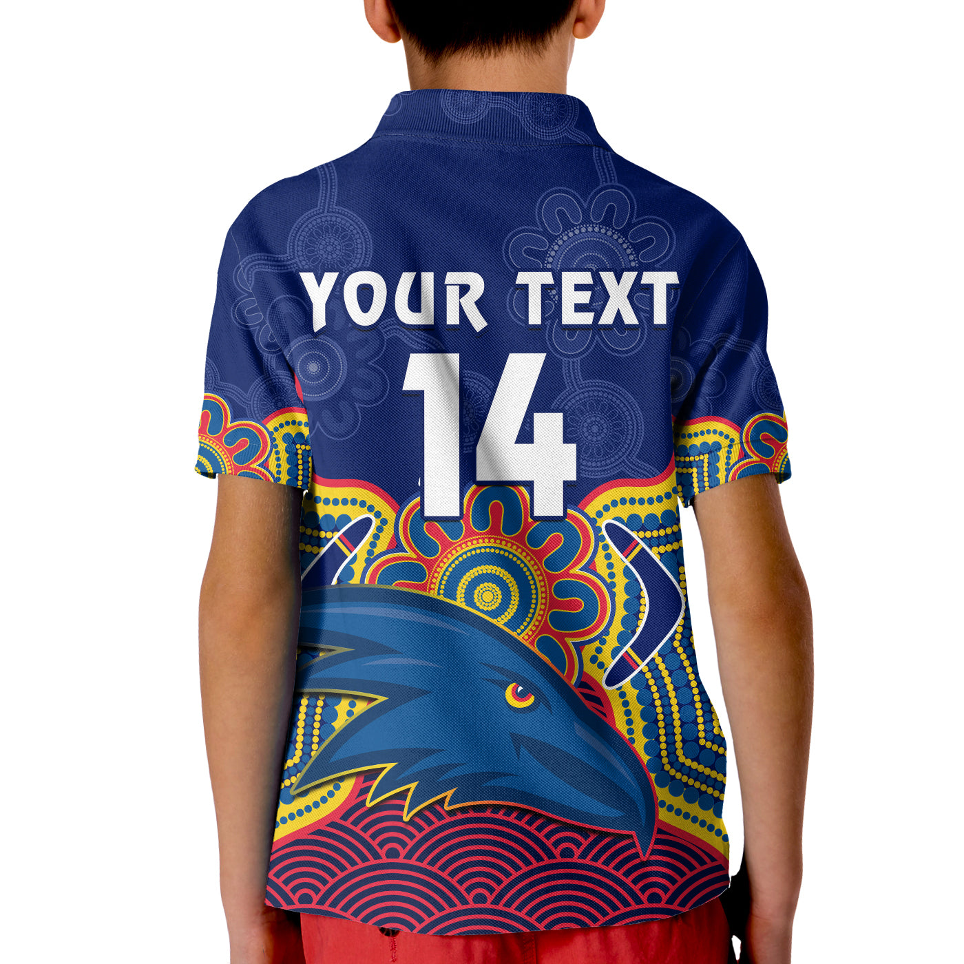 (Custom Text And Number) Adelaide Football Polo Shirt KID Crows Aboriginal Art - Vibe Hoodie Shop