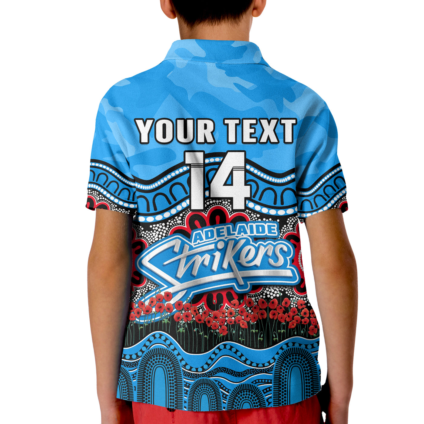 (Custom Text And Number) Adelaide Strikers Cricket ANZAC Polo Shirt KID Poppy Aboriginal Camouflage - Vibe Hoodie Shop