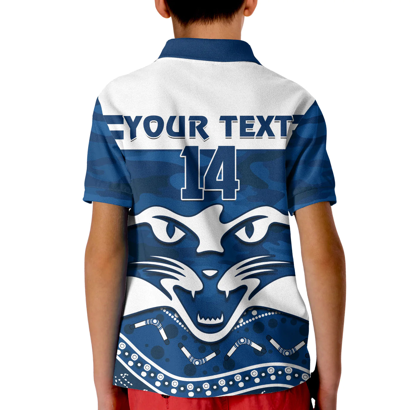 (Custom Text And Number) Cats Football ANZAC Polo Shirt KID Geelong Camouflage Poppy Mix Aboriginal - Vibe Hoodie Shop