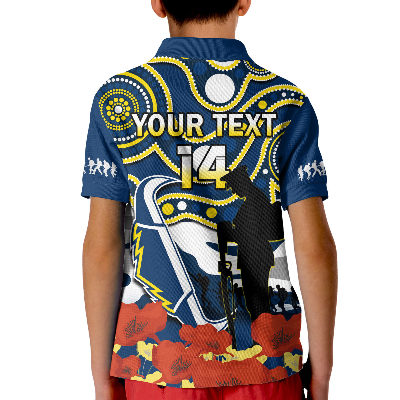 (Custom Text And Number) Cowboys Rugby ANZAC 2023 Polo Shirt KID Australian Army Aboriginal Lest We Forget - Vibe Hoodie Shop