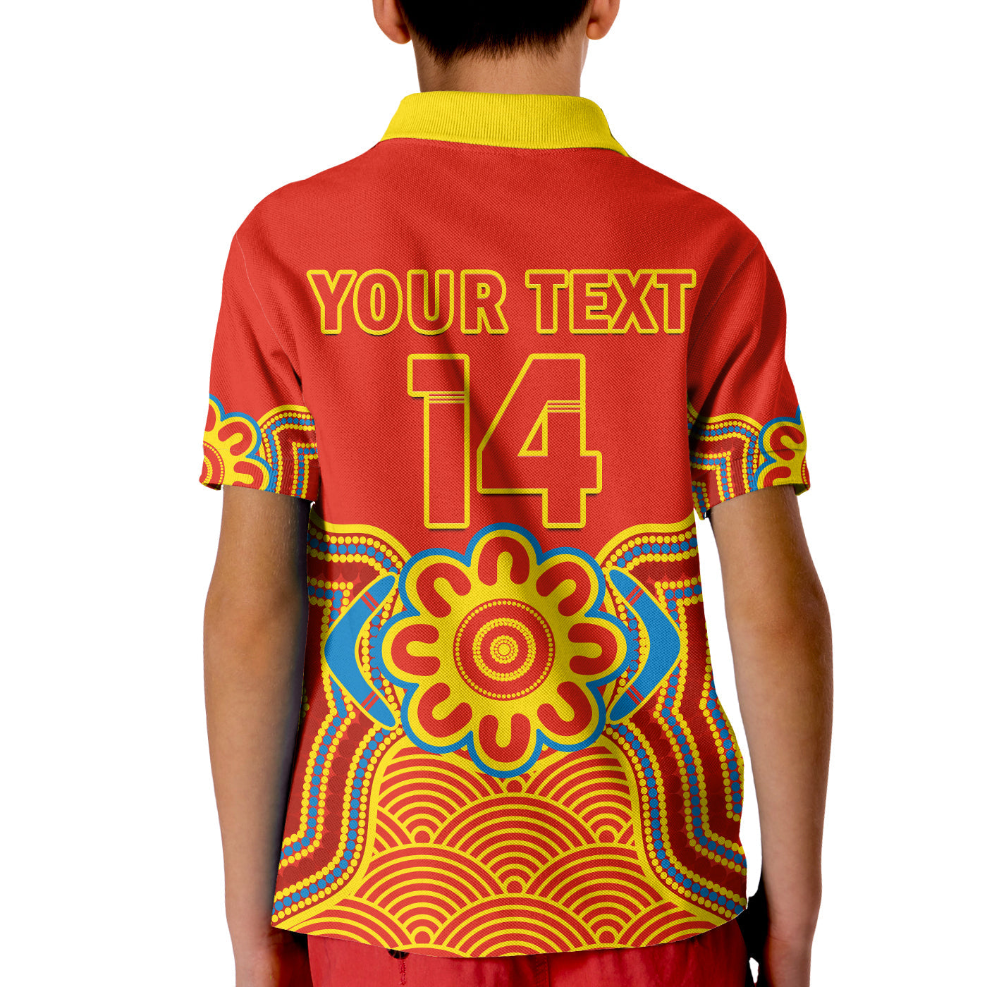 (Custom Text And Number) Gold Coast Football Polo Shirt KID Suns Indigenous Pattern - Vibe Hoodie Shop