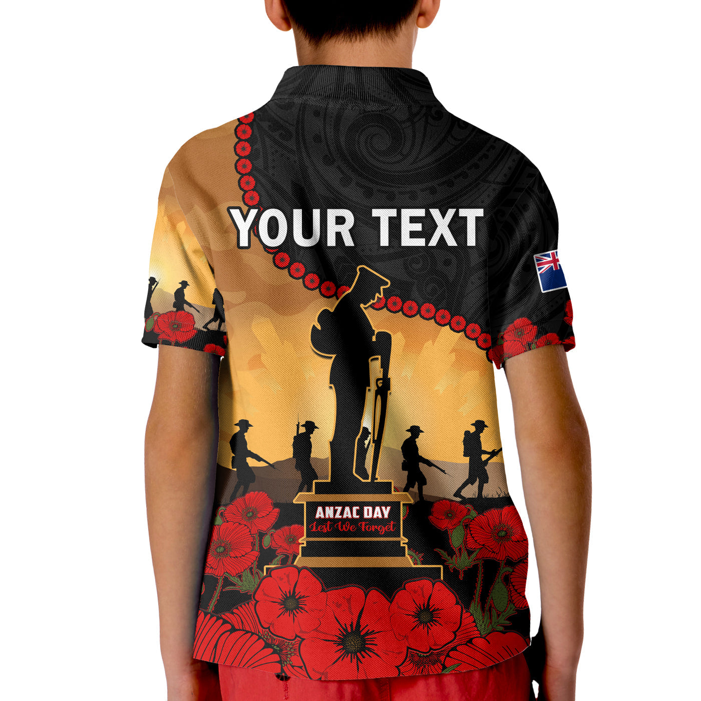 (Custom Personalised) New Zealand Anzac Polo Shirt KID Maori Camouflage Mix Poppies We Will Remember Them - Vibe Hoodie Shop