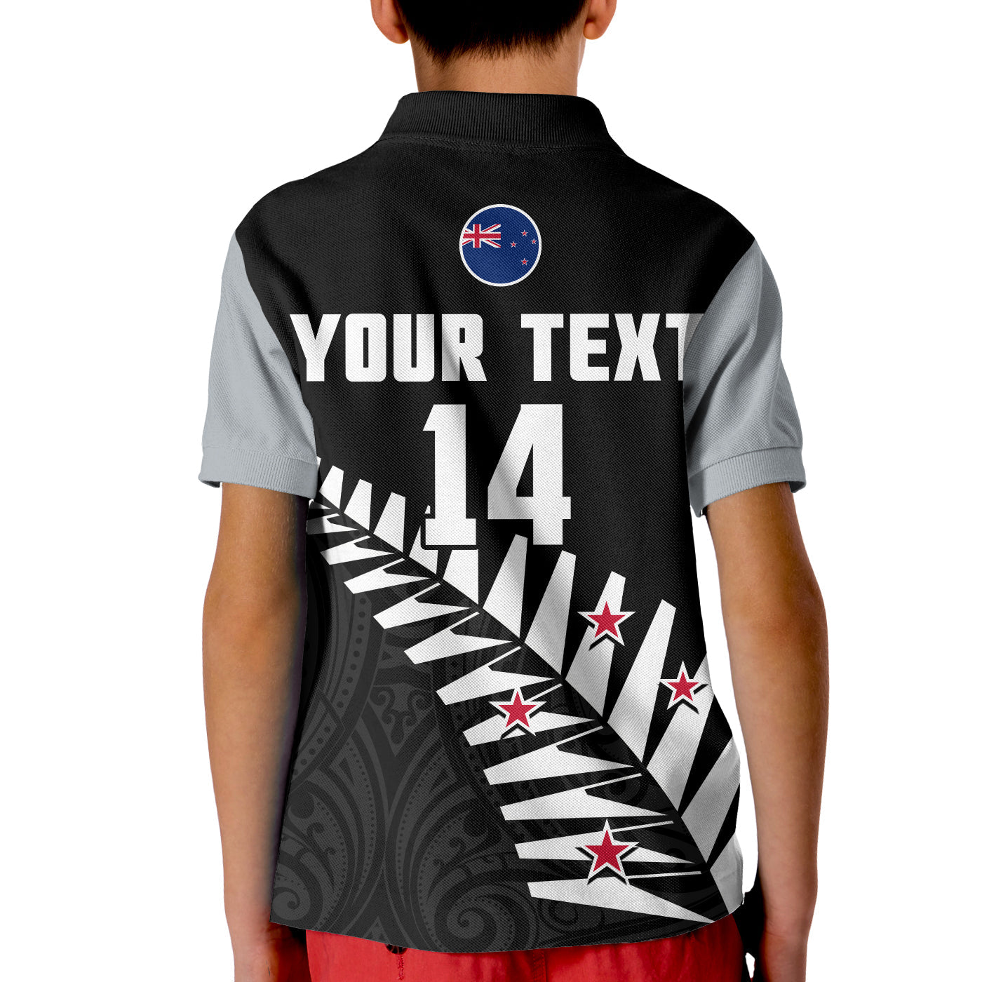 (Custom Text And Number) New Zealand 2022 Cricket Polo Shirt KID Black Cap Silver Fern Maori - Vibe Hoodie Shop