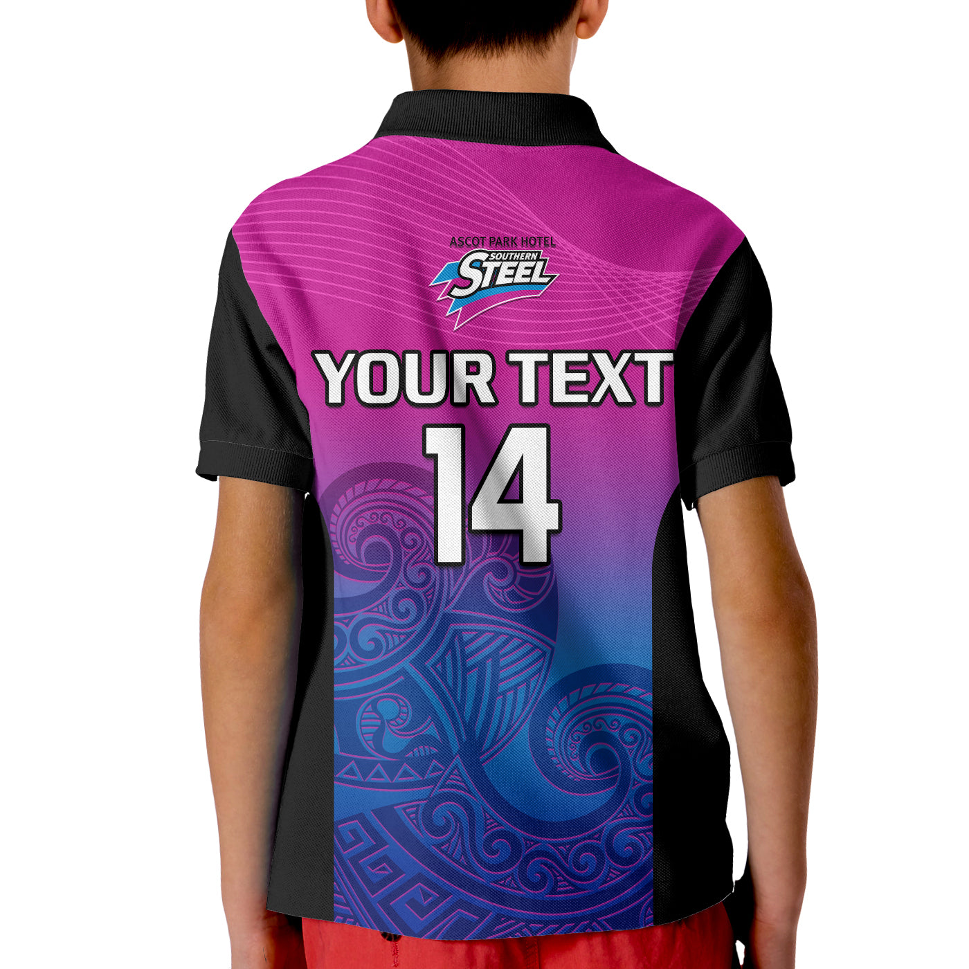 (Custom Text And Number) Aotearoa Netball Polo Shirt KID Southern Steel 2023 ANZ Premiership - Vibe Hoodie Shop