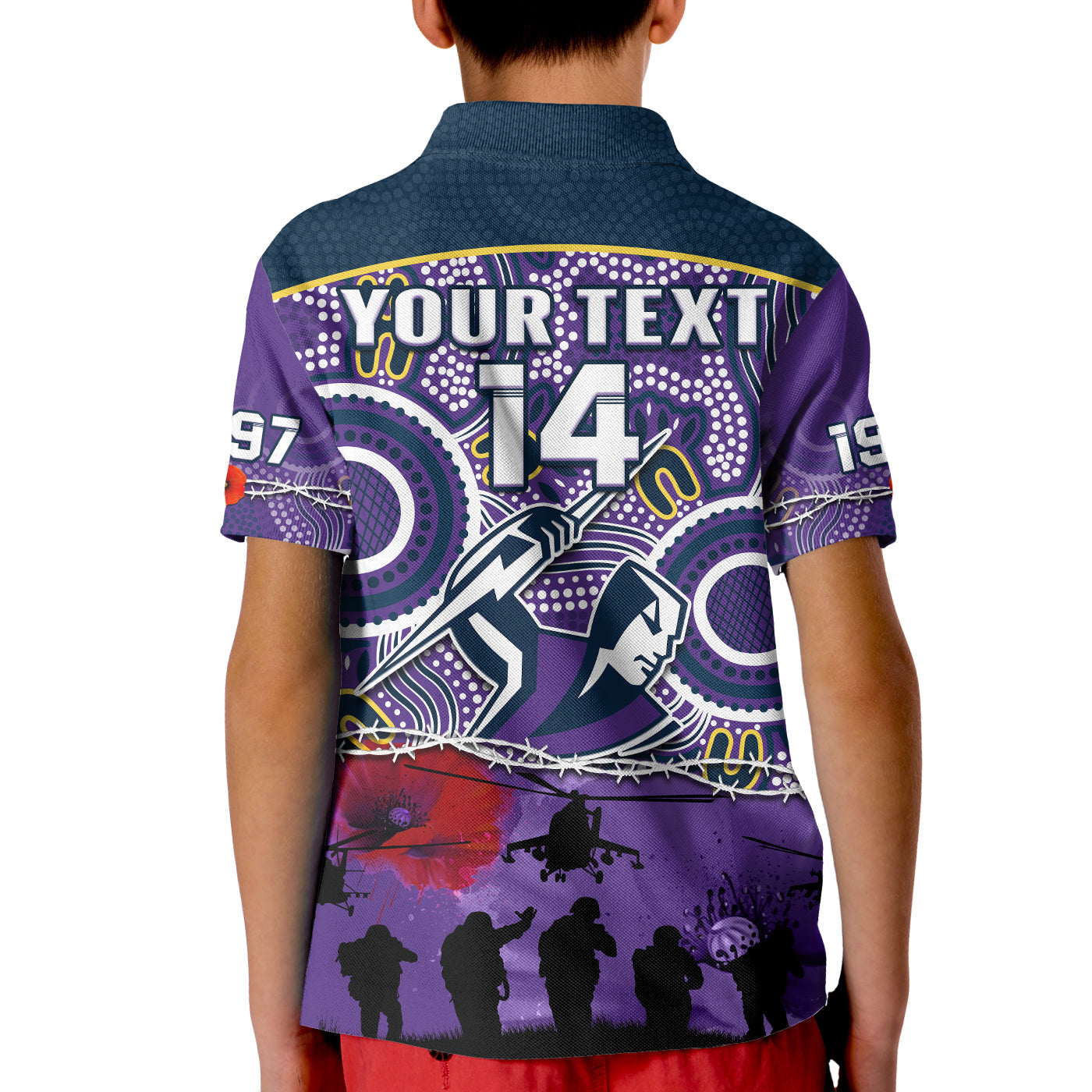 (Custom Text And Number) Melbourne Storm Rugby ANZAC Polo Shirt KID Indigenous Poppy Australian Army - Vibe Hoodie Shop