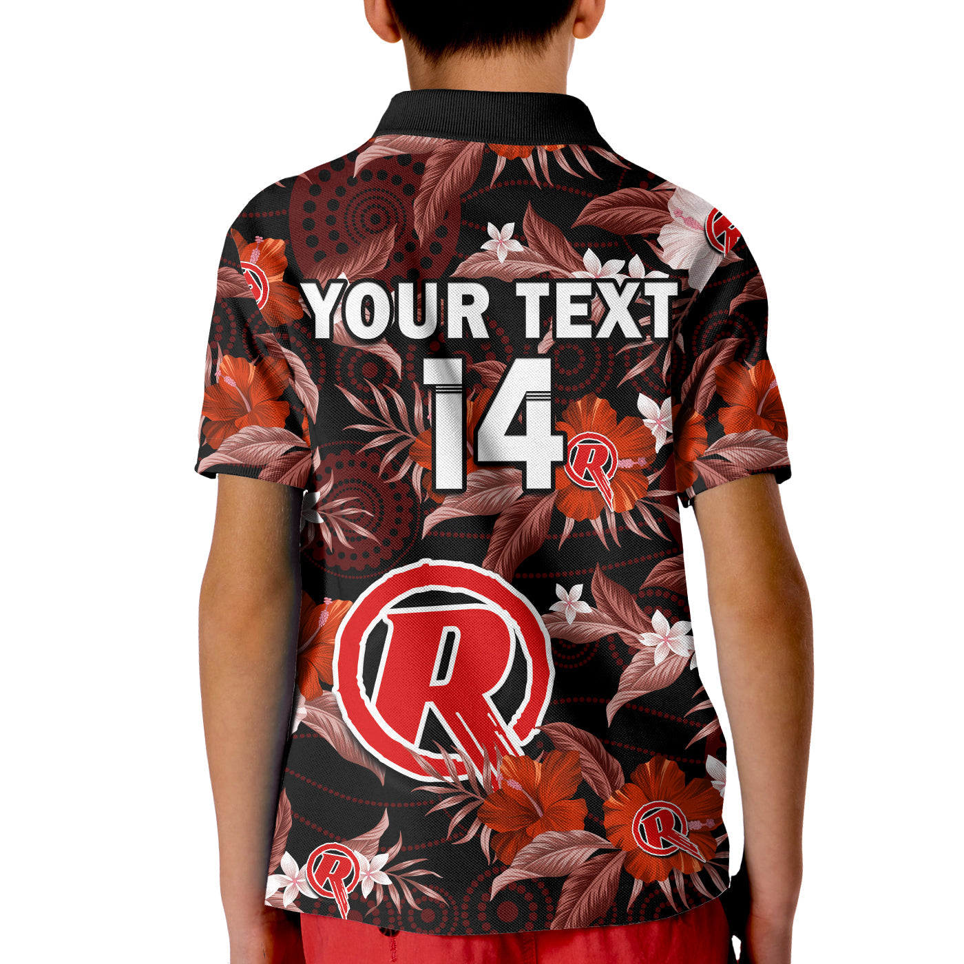 (Custom Text And Number) Melbourne Renegades Cricket Polo Shirt KID Aboriginal Art Mix Tropical Flowers - Vibe Hoodie Shop