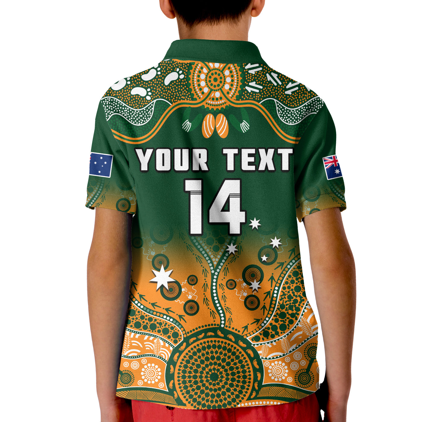 (Custom Text And Number) Australia Rugby Polo Shirt KID Wallabies Kangaroo Green Aboriginal - Vibe Hoodie Shop