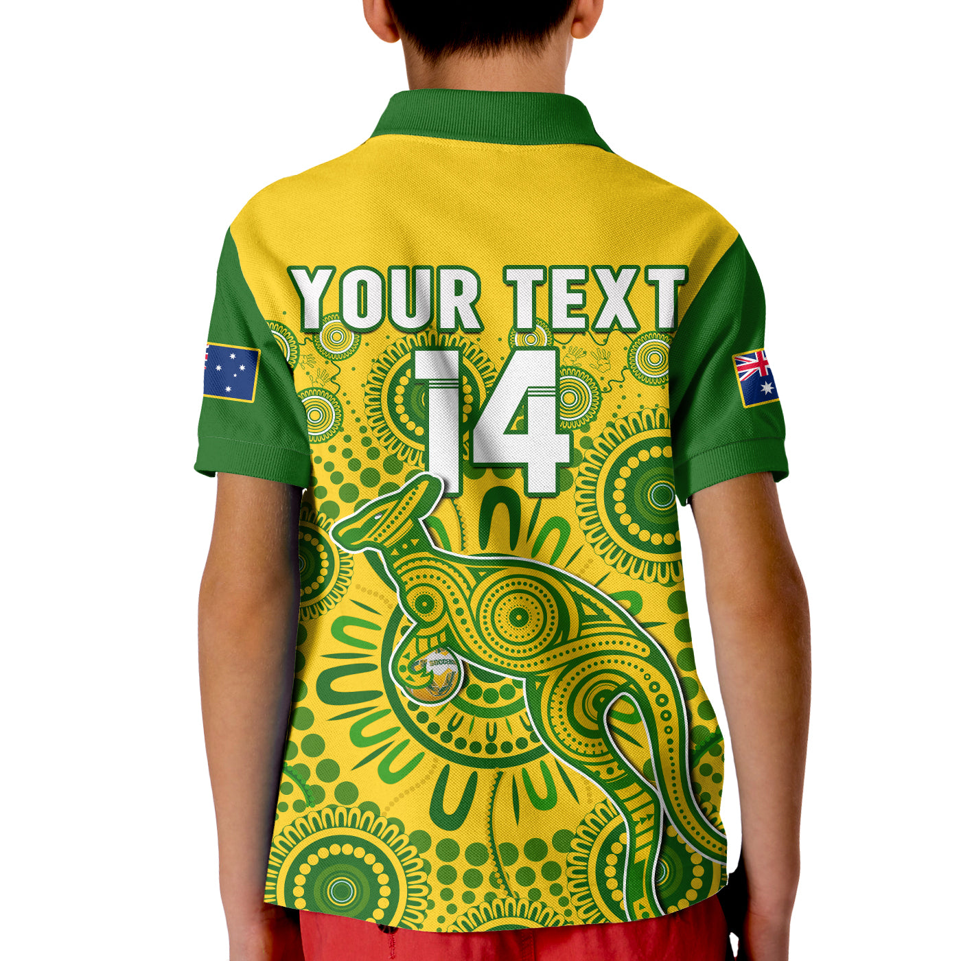 (Custom Text And Number) Australia Soccer Polo Shirt KID Socceroos Kangaroo Aussie Indigenous National Color - Vibe Hoodie Shop