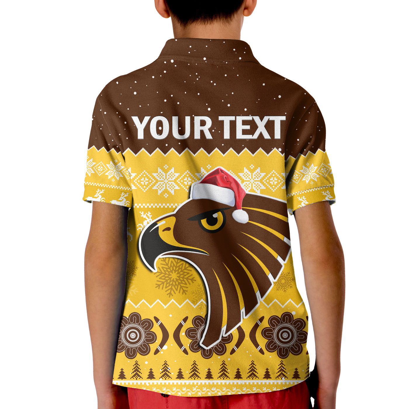 (Custom Personalised) Hawthorn Football Polo Shirt KID Hawks Indigenous Merry Christmas - Vibe Hoodie Shop