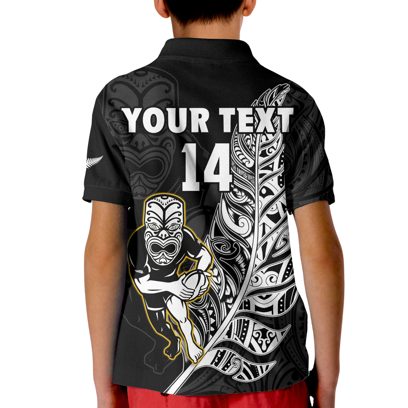 (Custom Text And Number) New Zealand Silver Fern Rugby Polo Shirt KID All Black Maori Version Black - Vibe Hoodie Shop