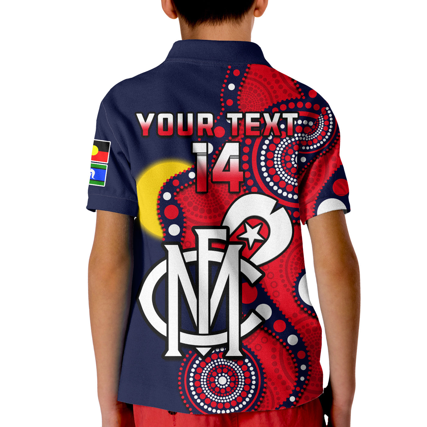 (Custom Text And Number) Melbourne Football NAIDOC 2023 Polo Shirt KID Demons For Our Elders Indigenous - Vibe Hoodie Shop