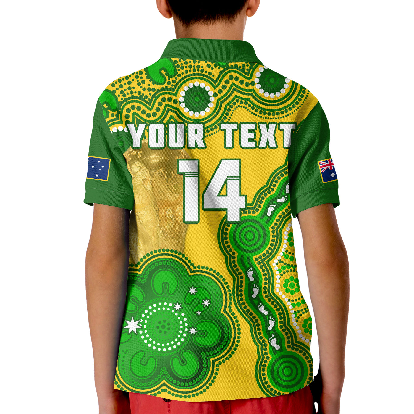 (Custom Text And Number) Australia Soccer Polo Shirt KID Socceroos Aboriginal WC 2022 - Vibe Hoodie Shop