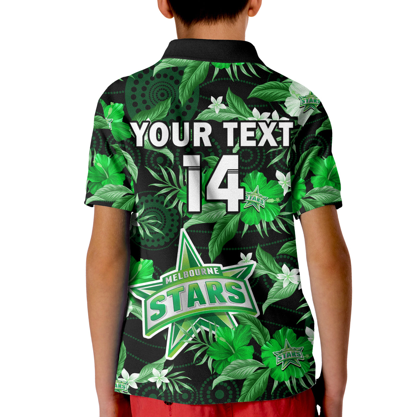 (Custom Text And Number) Melbourne Stars Cricket Polo Shirt KID Aboriginal Art Mix Tropical Flowers - Vibe Hoodie Shop