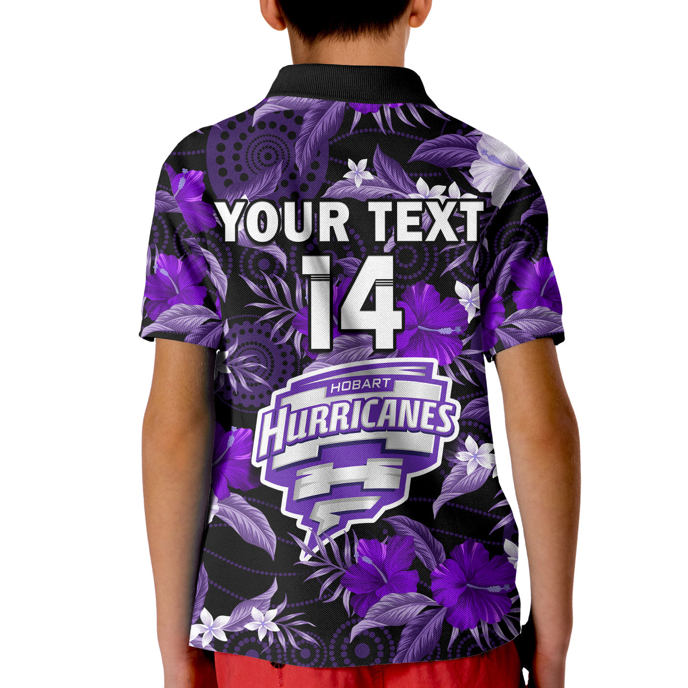 (Custom Text And Number) Hobart Hurricanes Cricket Polo Shirt KID Aboriginal Art Mix Tropical Flowers - Vibe Hoodie Shop