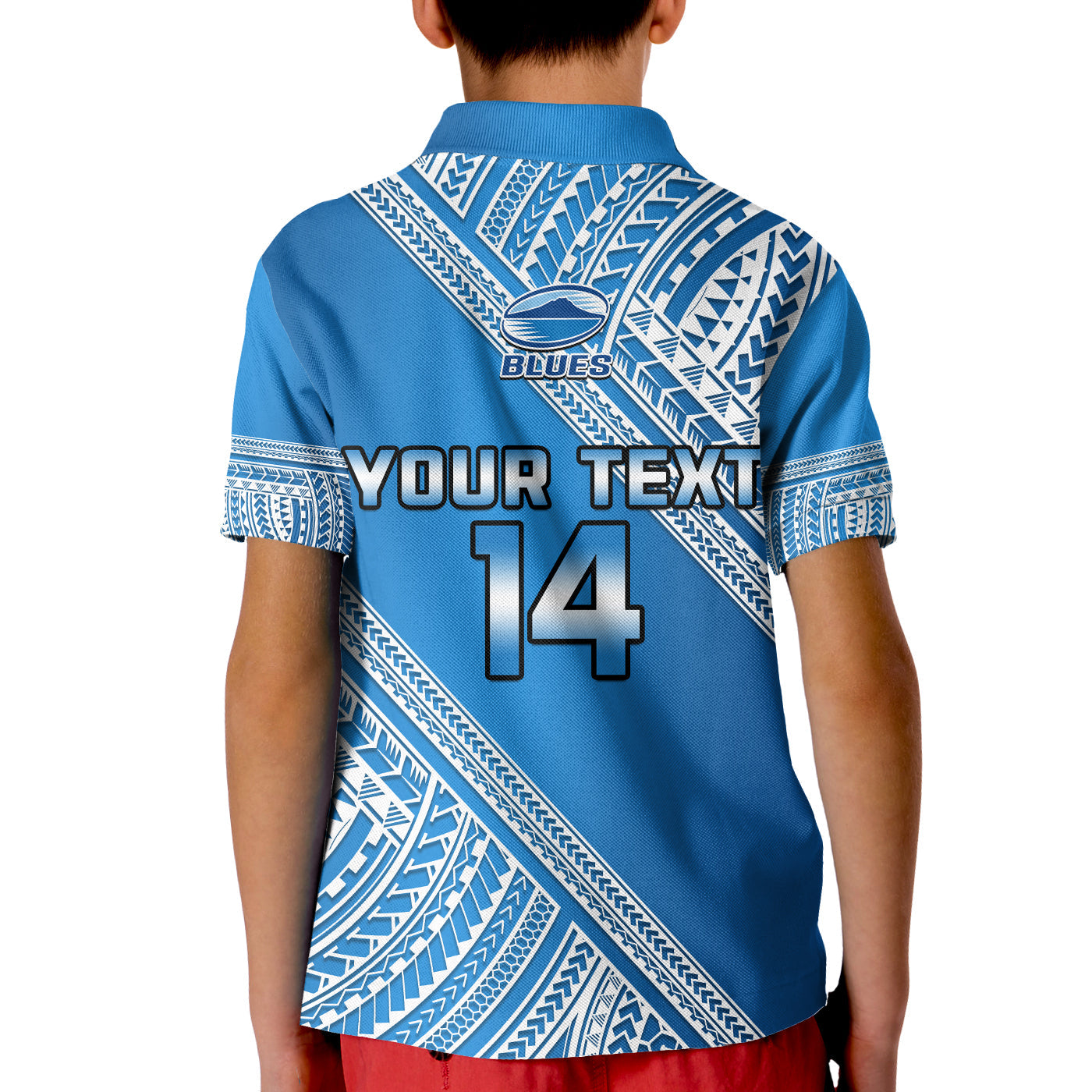 (Custom Text And Number) Blues Rugby Polo Shirt KID Aotearoa Super Auckland Polynesian Pattern - Vibe Hoodie Shop