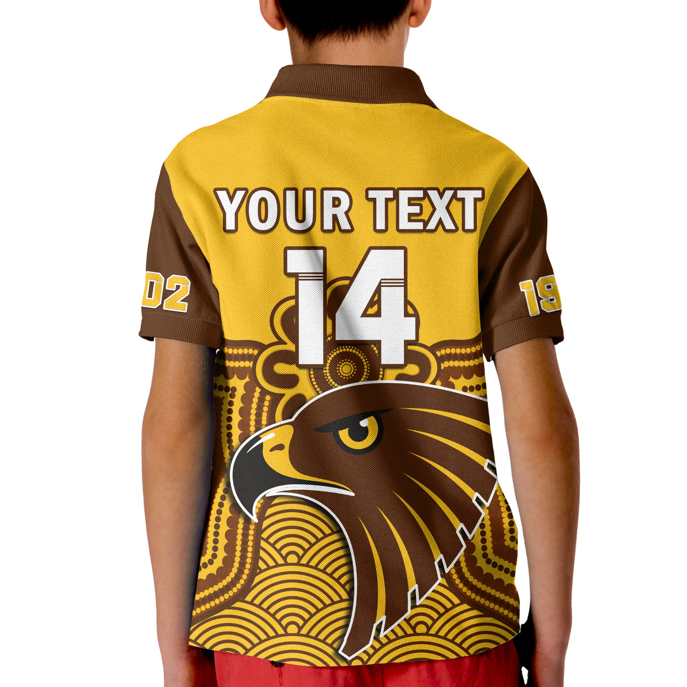 (Custom Text And Number) Hawthorn Football Polo Shirt KID Go Hawks 1902 Aboriginal Art - Vibe Hoodie Shop