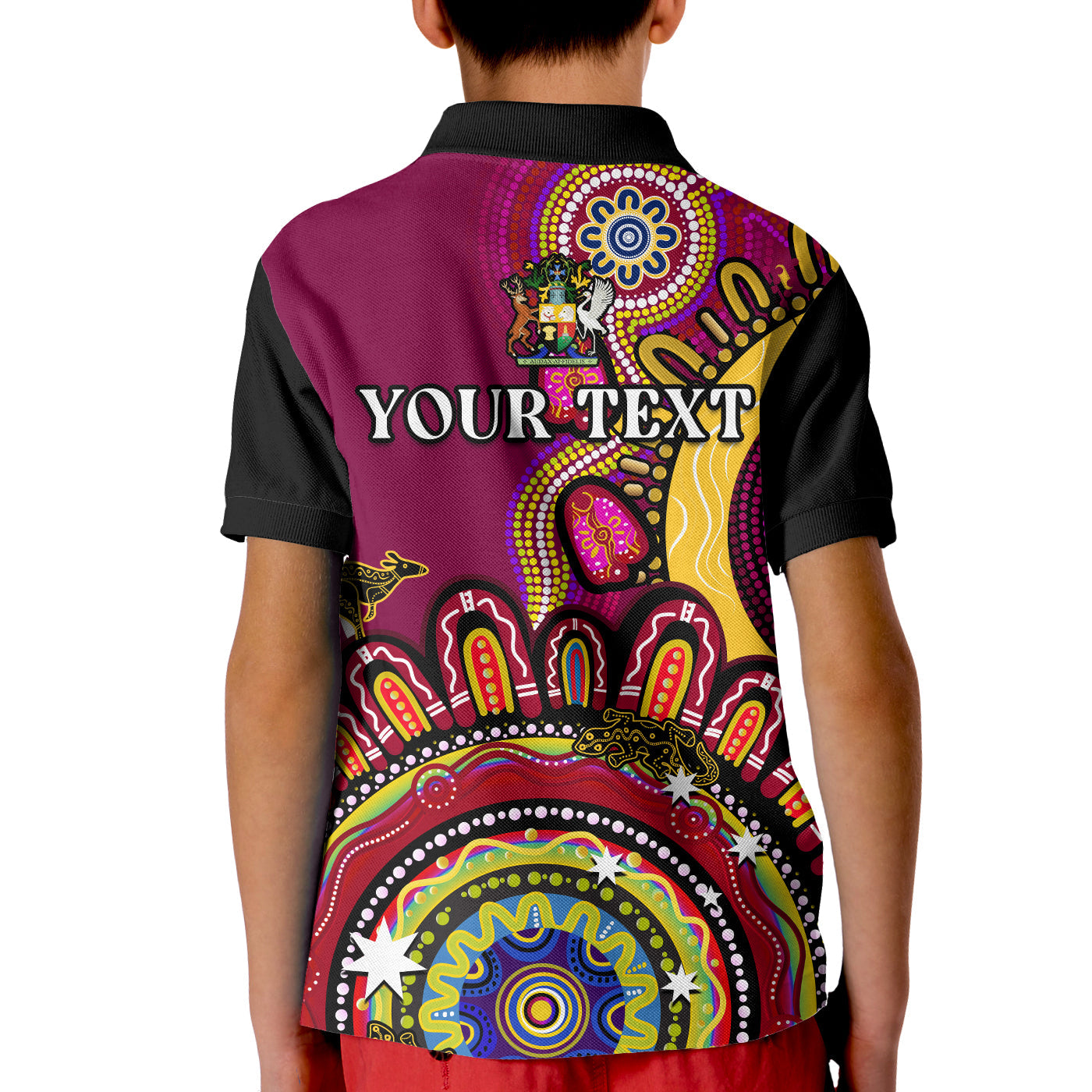 (Custom Personalised) Queensland State Polo Shirt KID QLD Australian Indigenous Art - Vibe Hoodie Shop