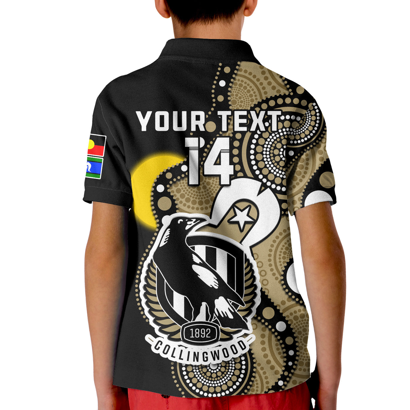 (Custom Text And Number) Collingwood Football NAIDOC 2023 Polo Shirt KID Magpies For Our Elders Indigenous Art - Vibe Hoodie Shop