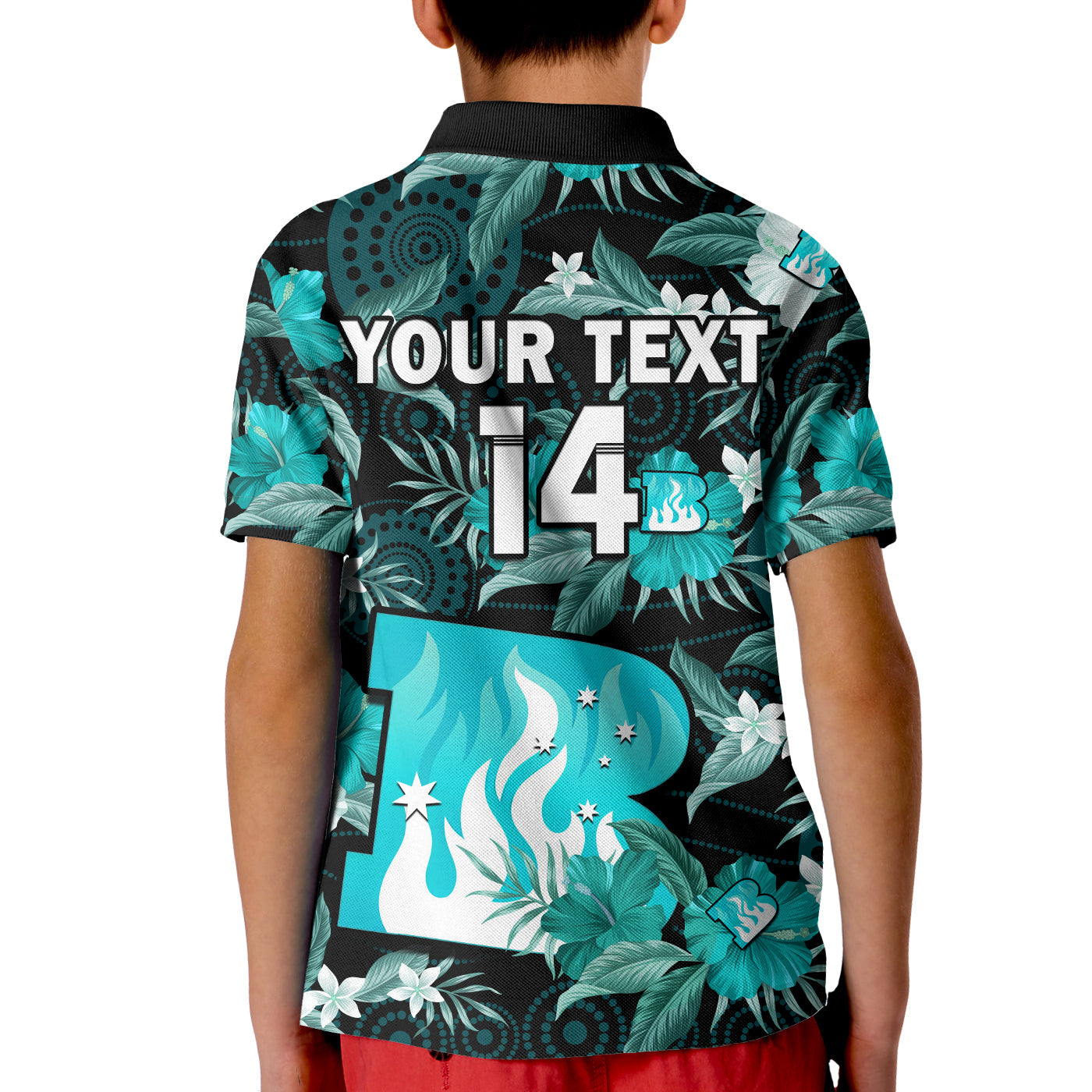 (Custom Text And Number) Brisbane Heat Cricket Polo Shirt KID Aboriginal Art Mix Tropical Flowers - Vibe Hoodie Shop