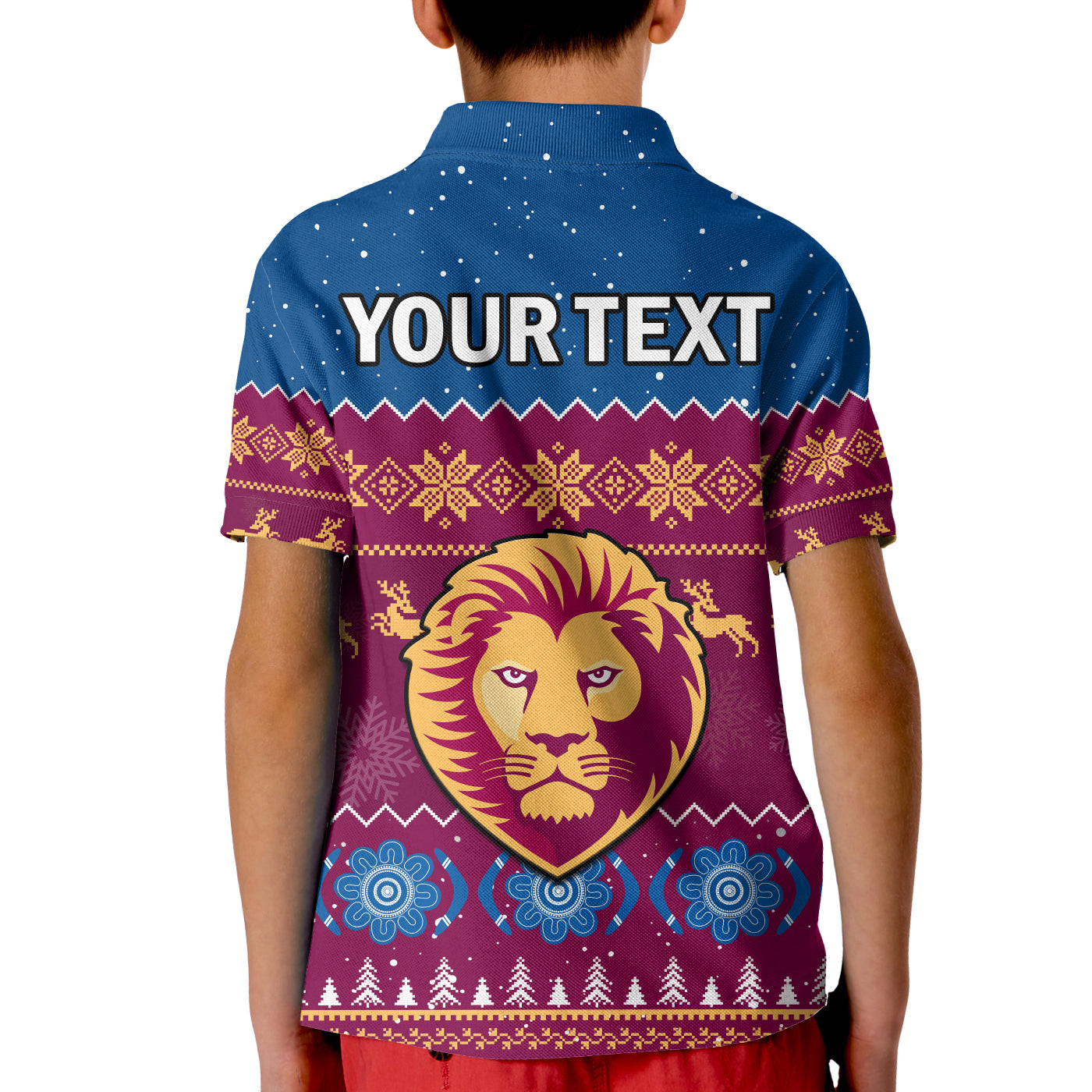 (Custom Personalised) Brisbane Football Polo Shirt KID Lions Indigenous Merry Christmas - Vibe Hoodie Shop