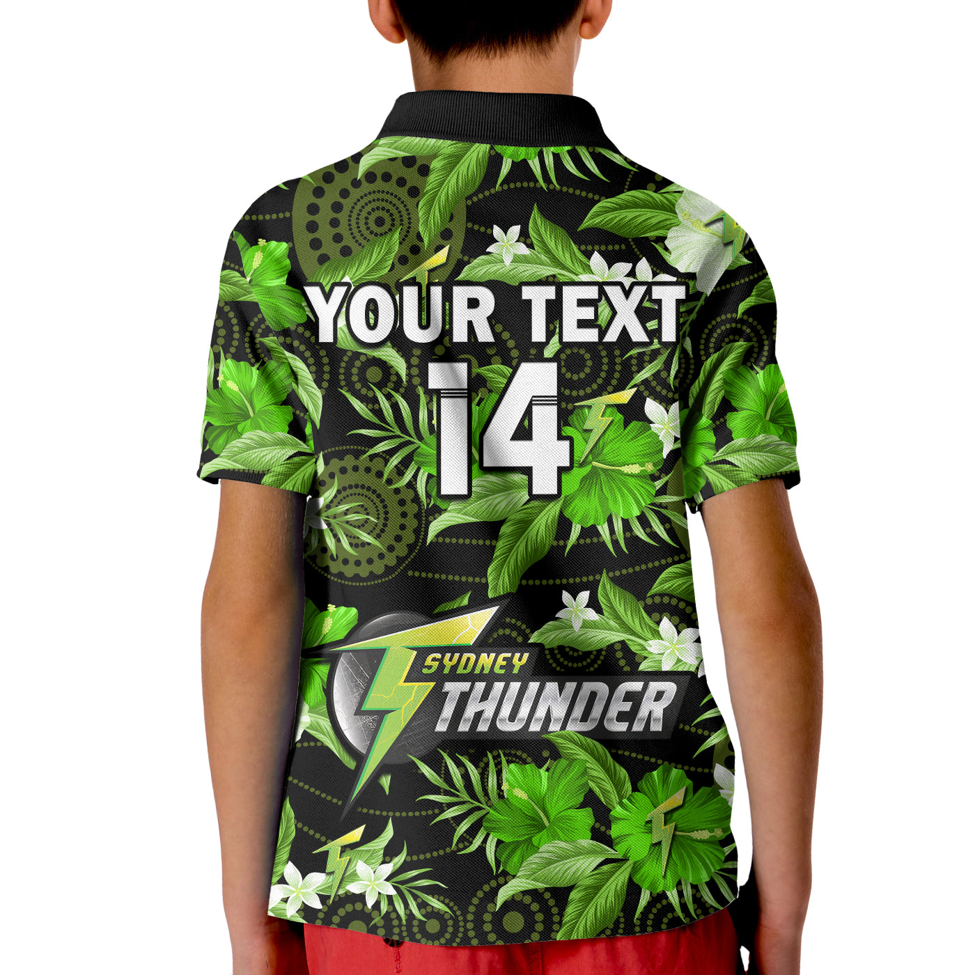 (Custom Text And Number) Sydney Thunder Cricket Polo Shirt Aboriginal Art Mix Tropical Flowers - Vibe Hoodie Shop