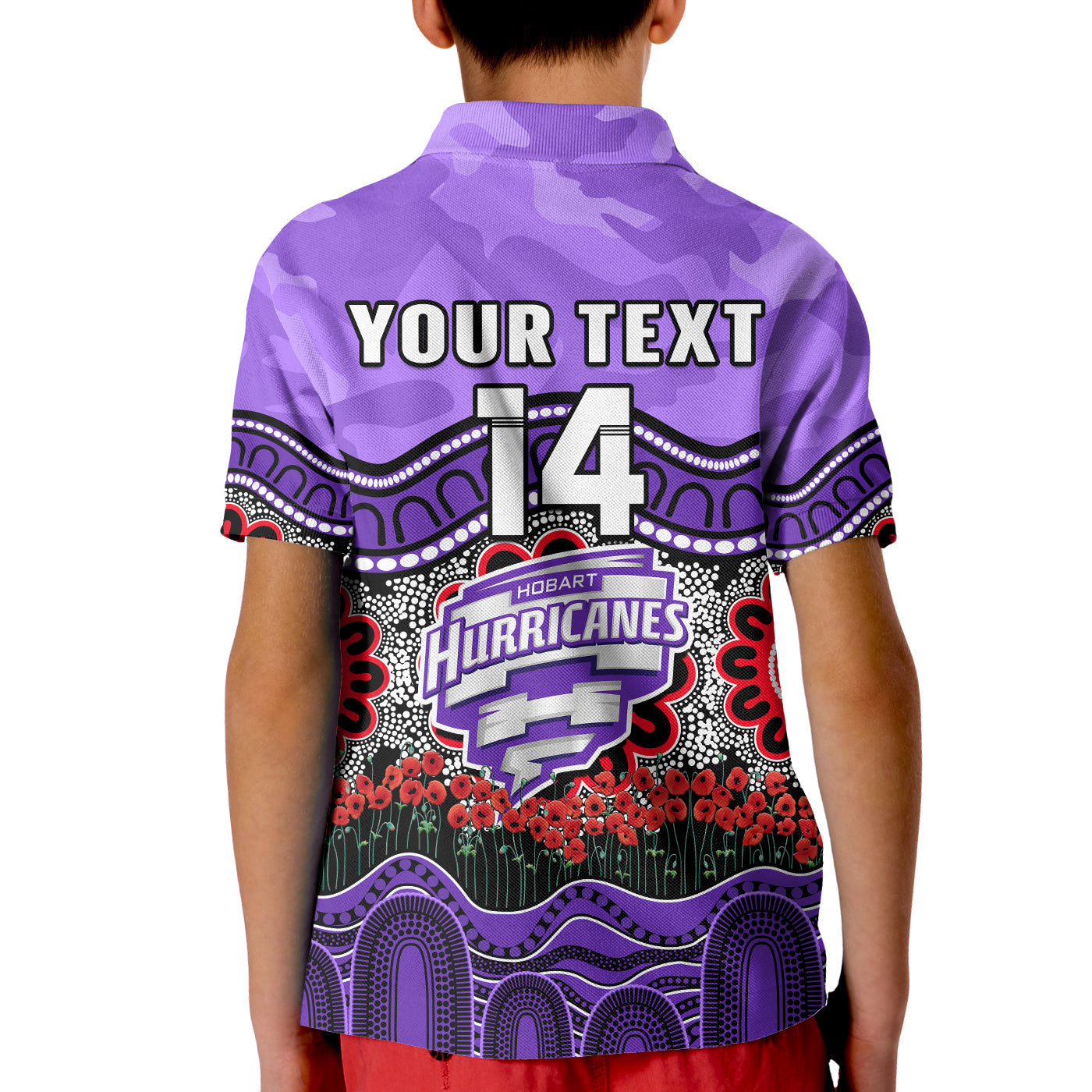 (Custom Text And Number) Hurricanes Cricket ANZAC Polo Shirt KID Hobart Poppy Aboriginal Camouflage - Vibe Hoodie Shop