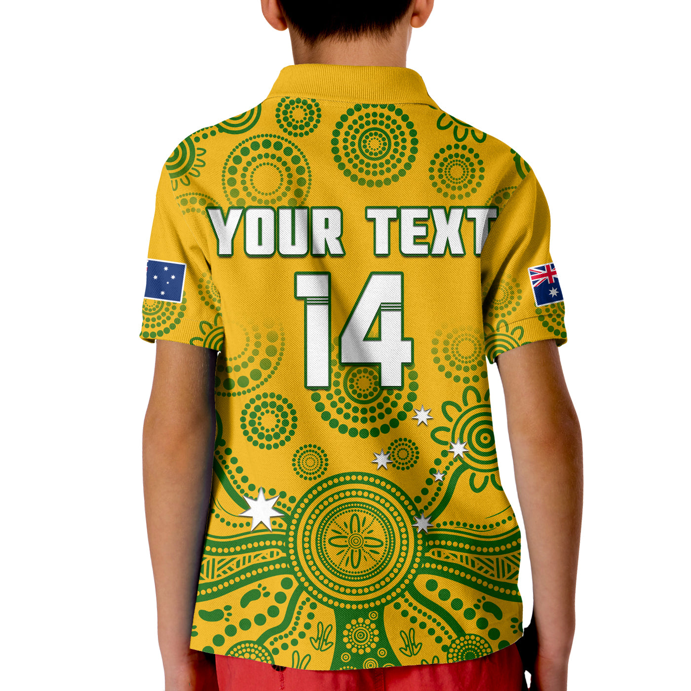 (Custom Text And Number) Australia 2022 Rugby Polo Shirt KID Wallabies Aboriginal Yellow Style - Vibe Hoodie Shop