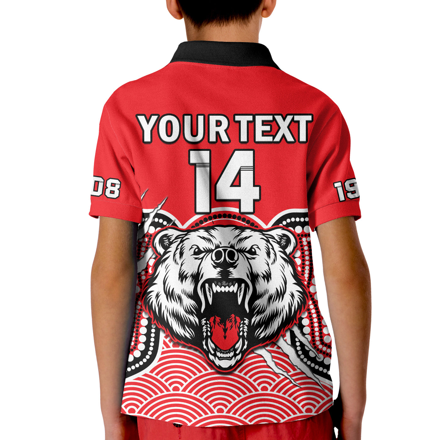 (Custom Text And Number) North Sydney Rugby Polo Shirt KID Bears 1908 Indigenous Pattern - Vibe Hoodie Shop